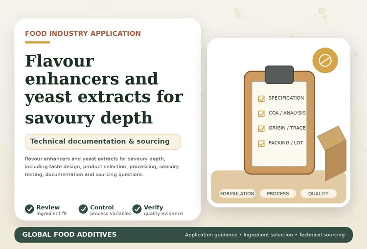 Flavour enhancers and yeast extracts for savoury depth food industry application illustration