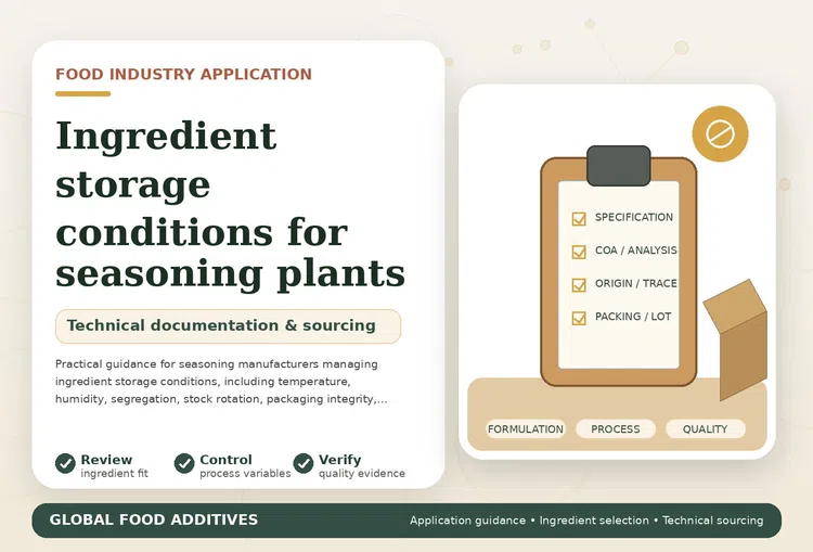 Controlled storage of dry seasoning ingredients in a food manufacturing plant